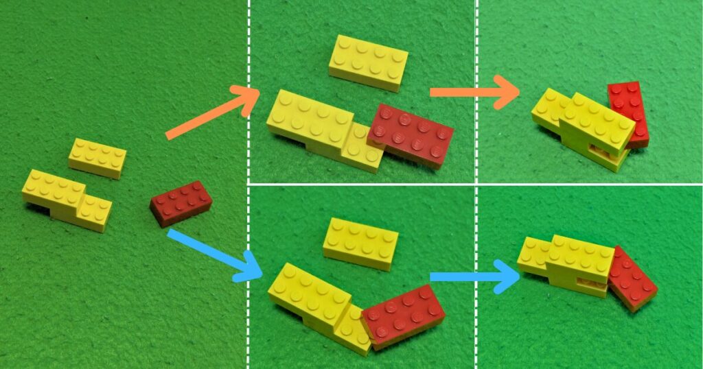 LEGOブロックでの関節の作り方を解説しています